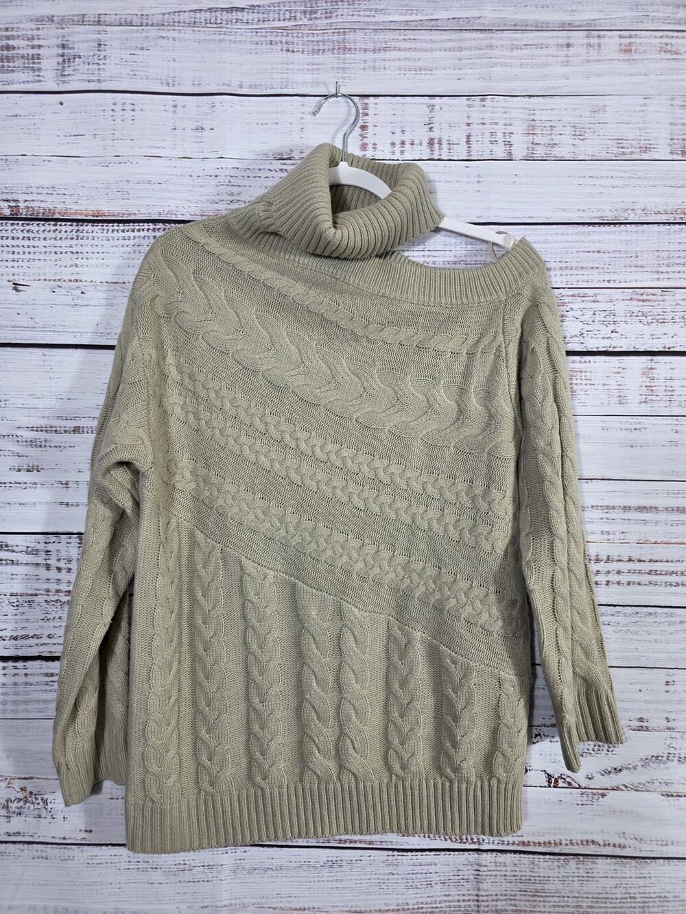 Davi & Dani Beige Cable Knit Turtleneck Sweater Women's Large